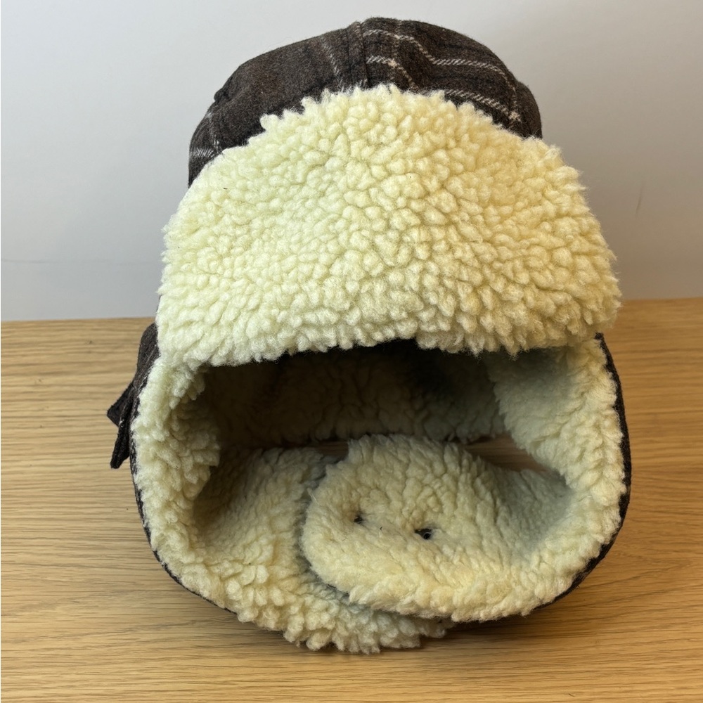 Stetson Plaid Brown‎ and Cream Faux Sherpa Trapper Hat Large